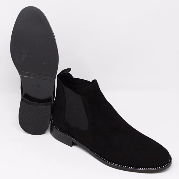 Scarpa d"Oro Black Suede Chelsea Boots With Rhinestones - Picture 2 of 9